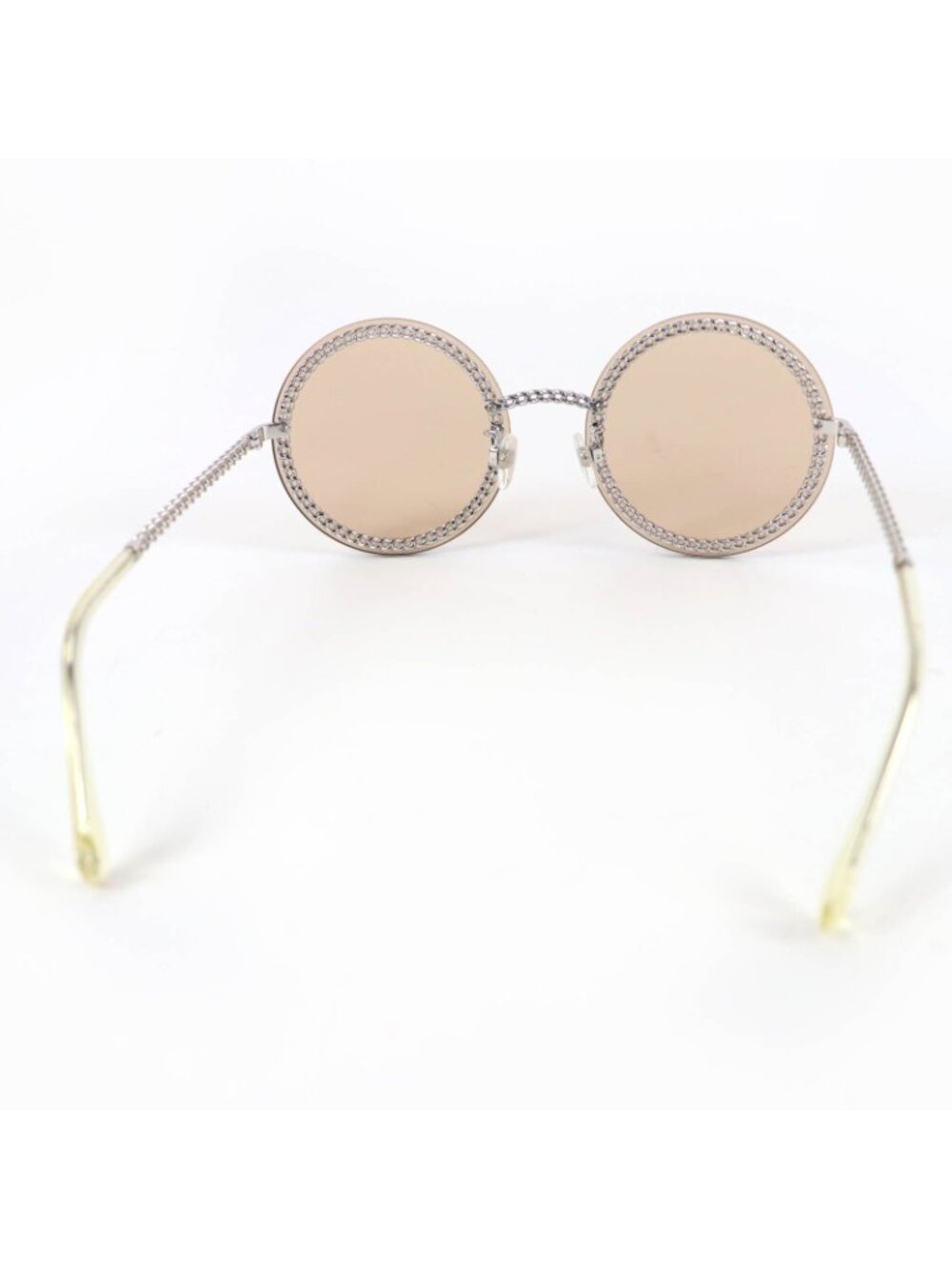 Chanel CC Logo Round Sunglasses with Chain Silver Clear Brown Case Necklace - Picture 6 of 13